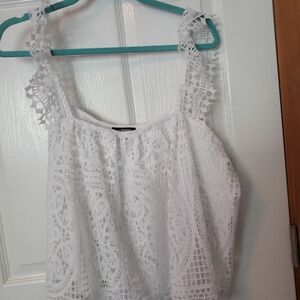Express White Ruffled Sleeveless Blouse